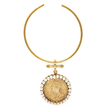 Gold Coin Pearl Cuff Necklace