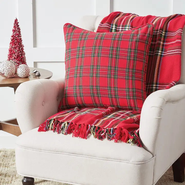 Arlington Red Plaid Throw Pillow