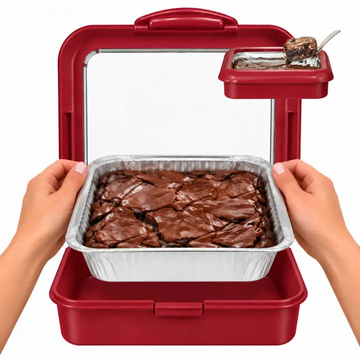 Square Set - 8 x 8 Foil Pan Carrier w/ Serving Spoon - Red
