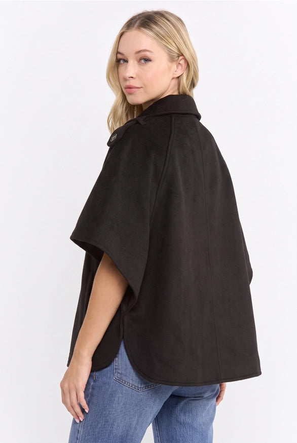 Black Wool blend Cape Jacket