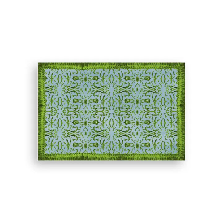 Blue & Green Chinoiserie Vinyl Floor Mat - Small
