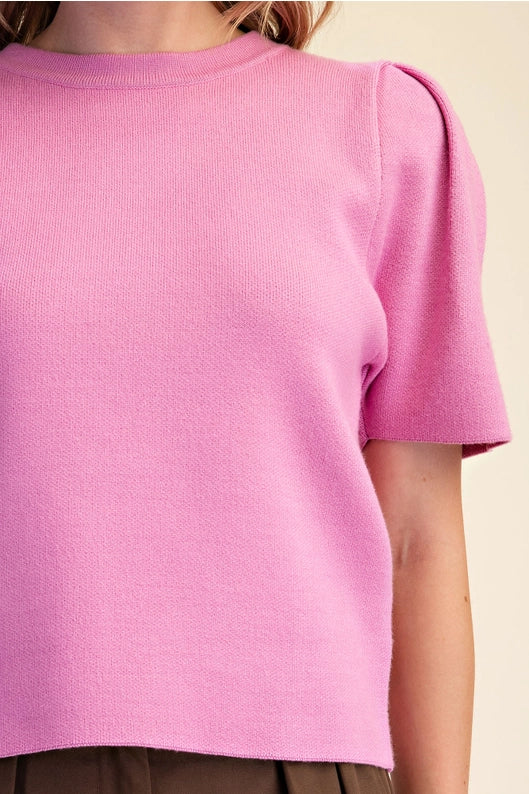 Pink Puff Sleeve Pull Over Knit top