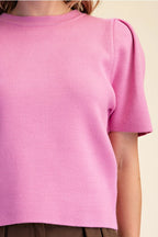 Pink Puff Sleeve Pull Over Knit top