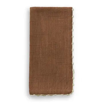 Knotted Edge Raw Umber Cotton Napkin Cream Trim