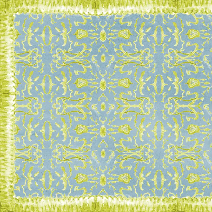 Blue & Chartreuse Chinoiserie Vinyl Floor Mat - Small