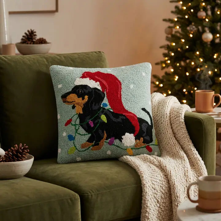 Christmas Dachshund w/Long Hat Hook Pillow