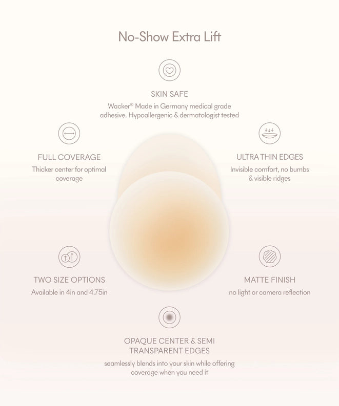No-Show Extra Lift | Reusable Adhesive Lifting Nipple Covers - No 3 Buff 3.75in.