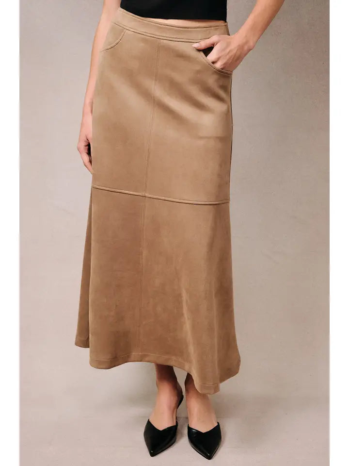 Suede A-Line Midi Skirt
