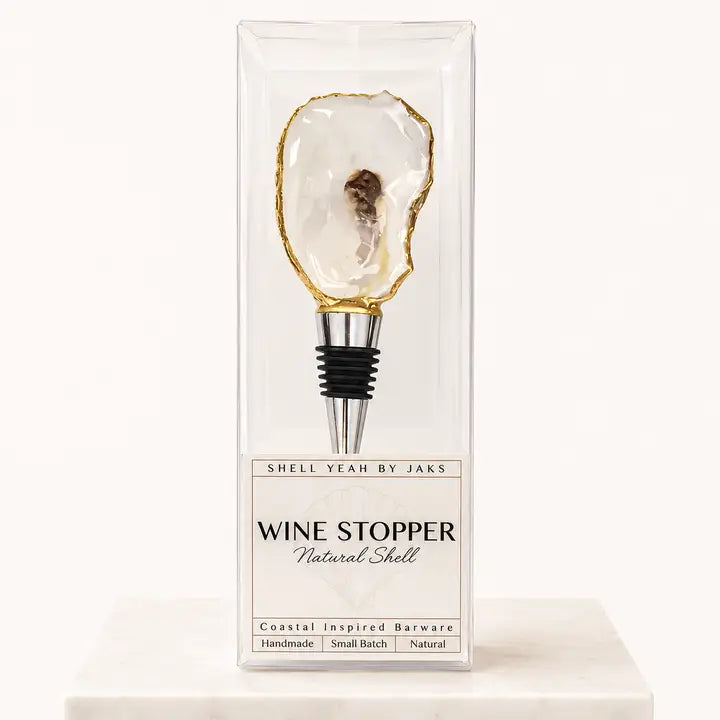 Natural Oyster Shell Wine Stopper - Gold Rim Natural Back Small
