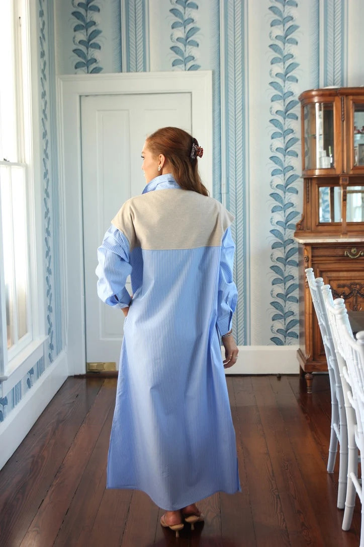 Stripe Poplin Hailey Maxi Shirt Dress W/Sweater
