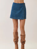 Wrap Front Denim Skort