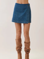 Wrap Front Denim Skort