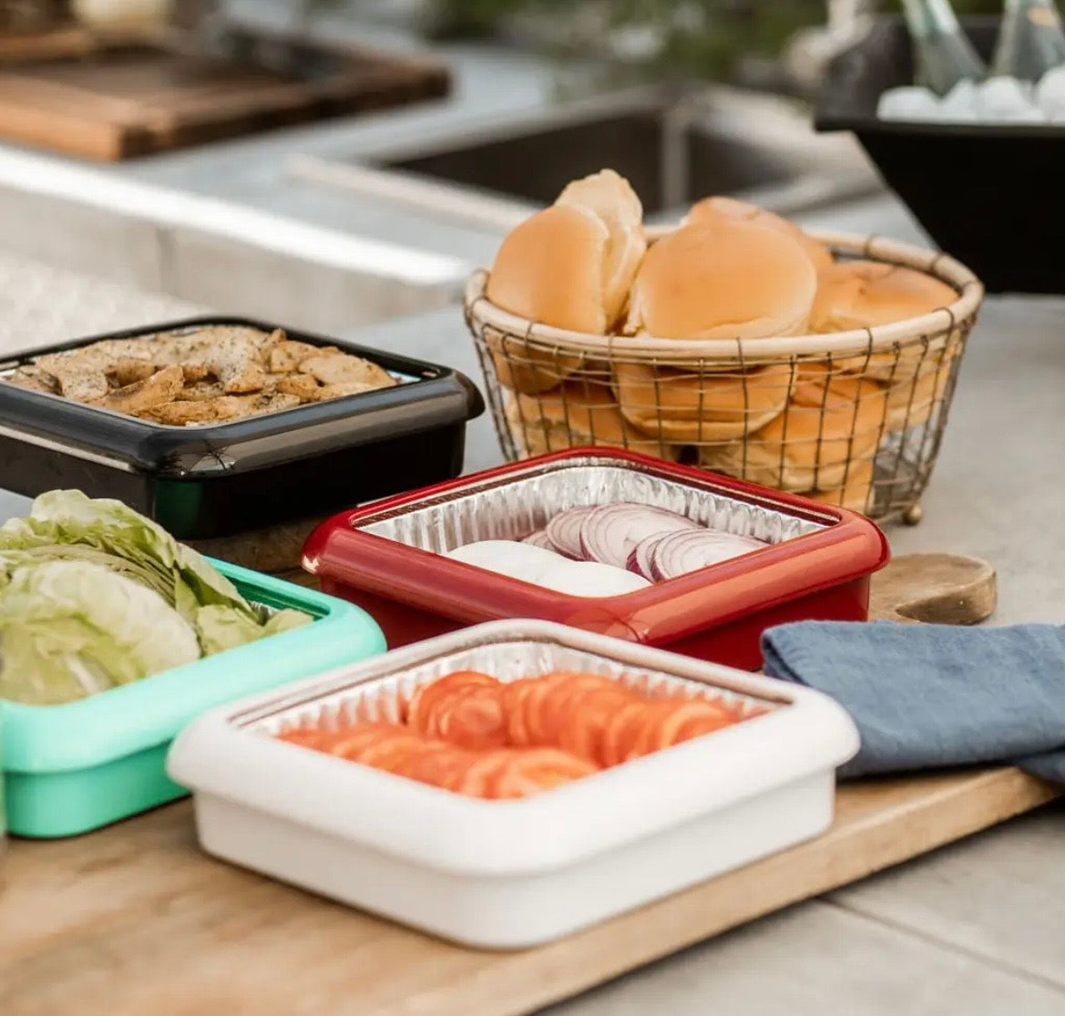 Square Set - 8 x 8 Foil Pan Carrier w/ Serving Spoon - Red
