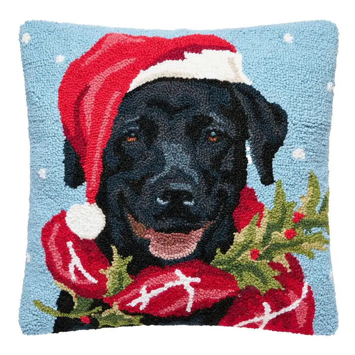 Holiday Black Lab Hook Pillow