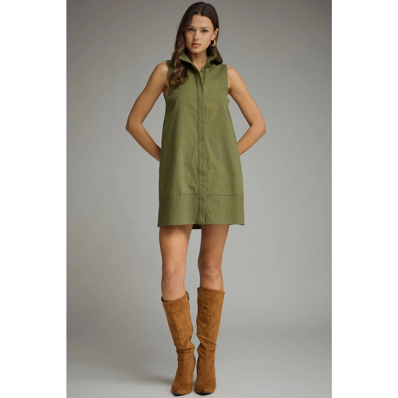 Green Collar Sleeveless Dress