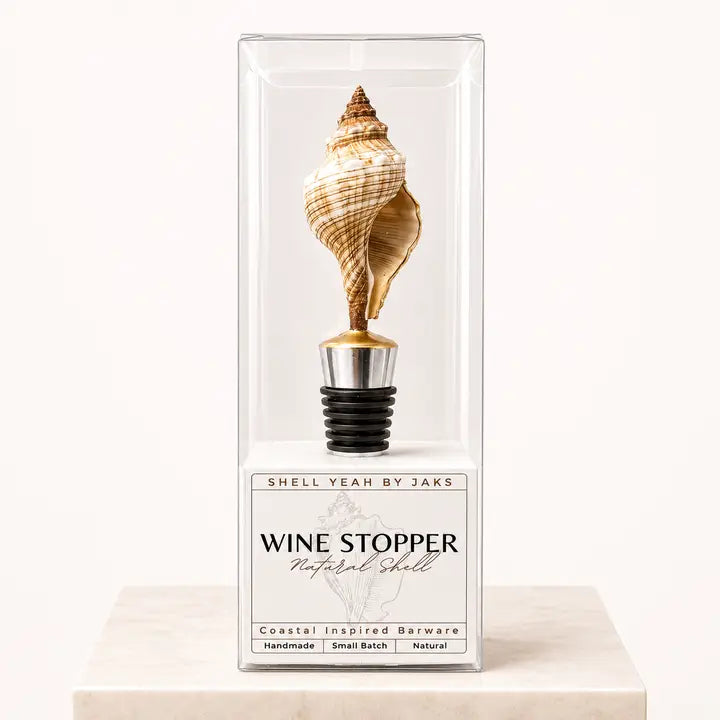 Striped Conch Shell Wine Stopper Gold Base - Gold Point Up