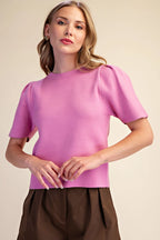 Pink Puff Sleeve Pull Over Knit top