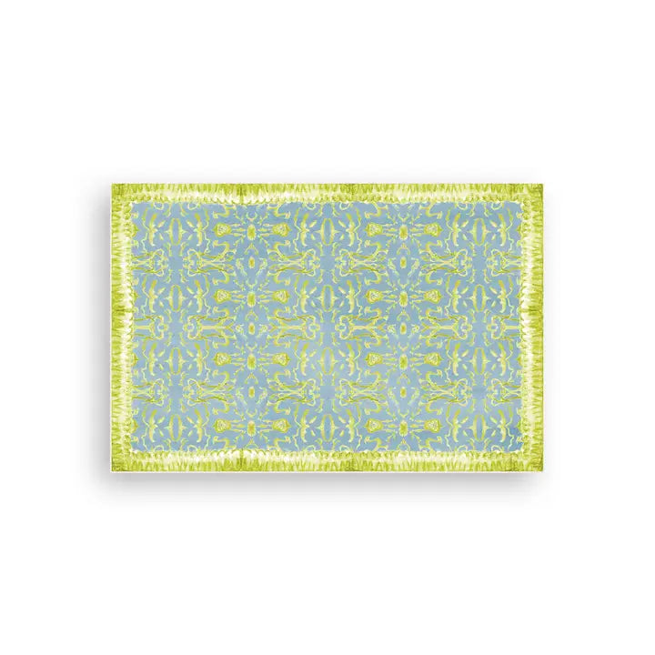 Blue & Chartreuse Chinoiserie Vinyl Floor Mat - Small