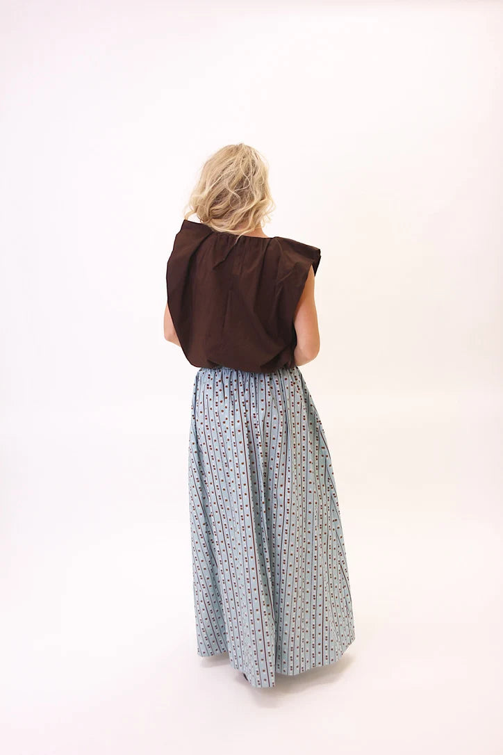Floral Stripe Tie Smock Waist Maxi Skirt