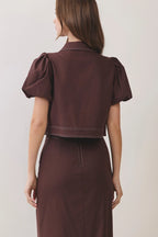 Contrast Stitch Puff Sleeve Top