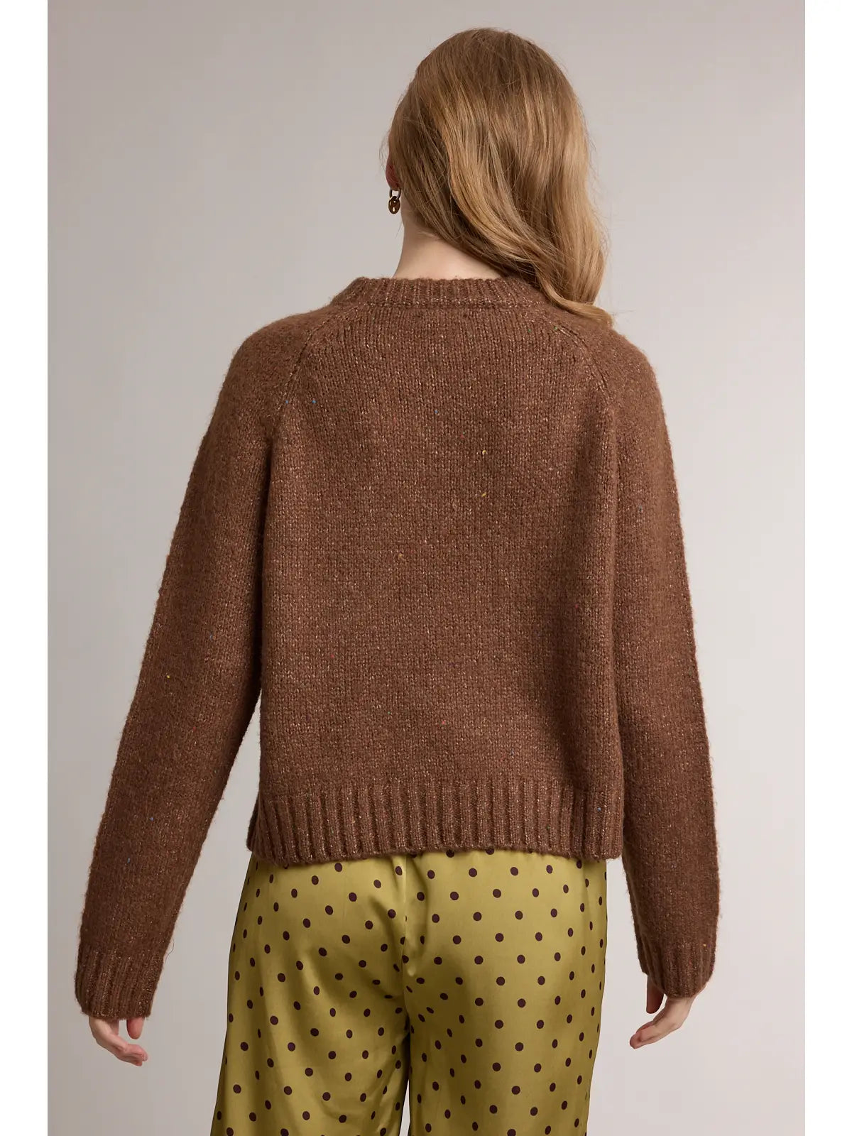 Mocha Speckled Soft Knit Crewneck Sweater