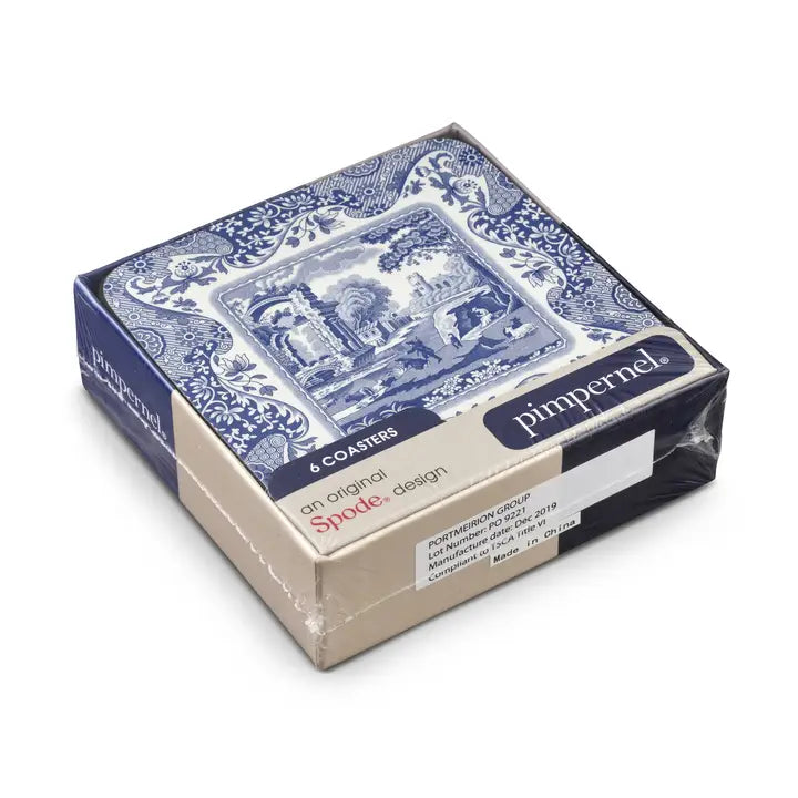 Blue Italian Coasters Set of 6 - MDF, Cork Backed Blue Italian