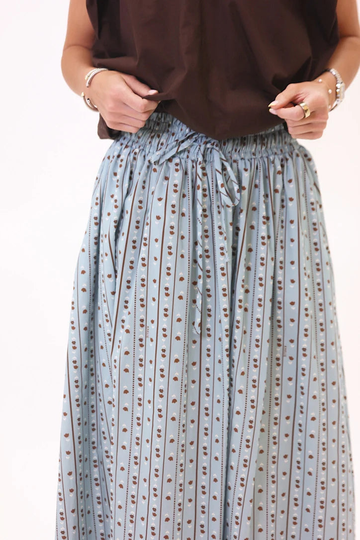 Floral Stripe Tie Smock Waist Maxi Skirt