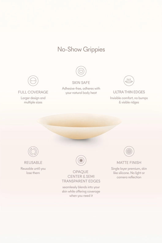 Grippies No-Show | NON-ADHESIVE Reusable Nipple Covers - No 3 Buff 3in.