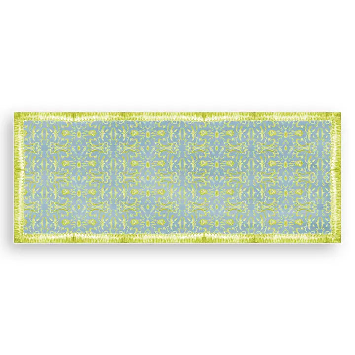 Blue & Chartreuse Chinoiserie Vinyl Floor Mat - Large
