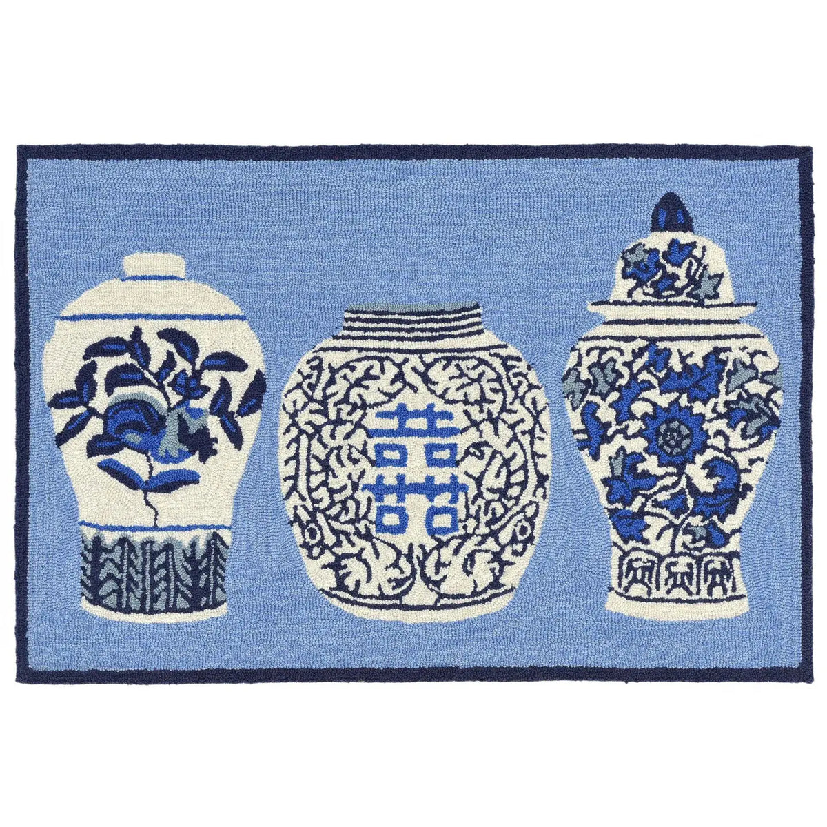 2'6" x 4' Frontporch Ginger Jars Indoor/Outdoor Rug - Blue Polyester; Acrylic