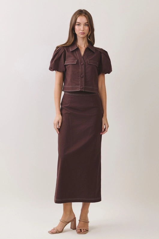 Contrast Stitch Puff Sleeve Top