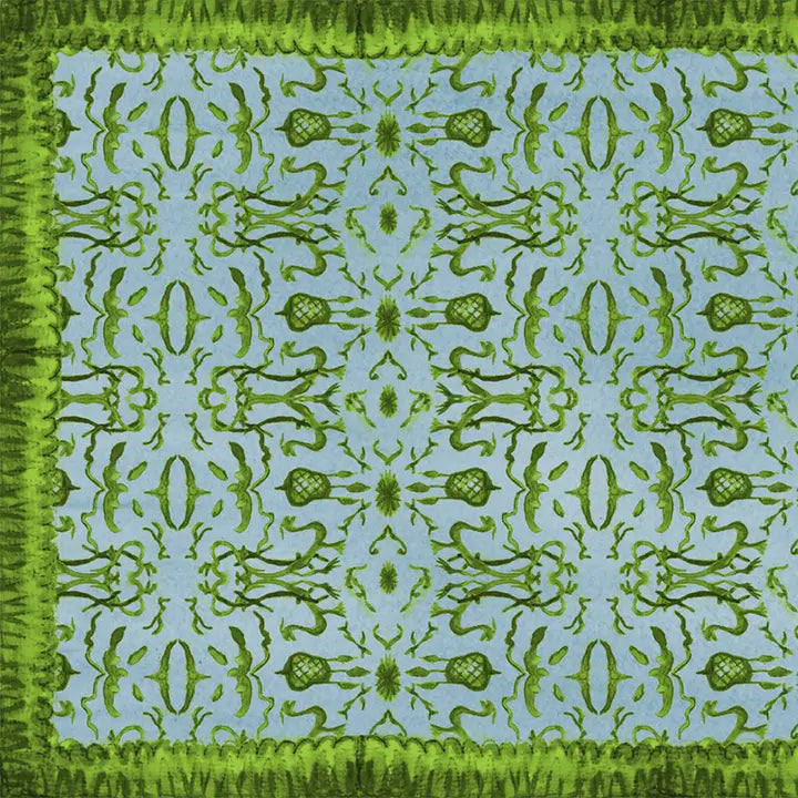 Blue & Green Chinoiserie Vinyl Floor Mat - Small