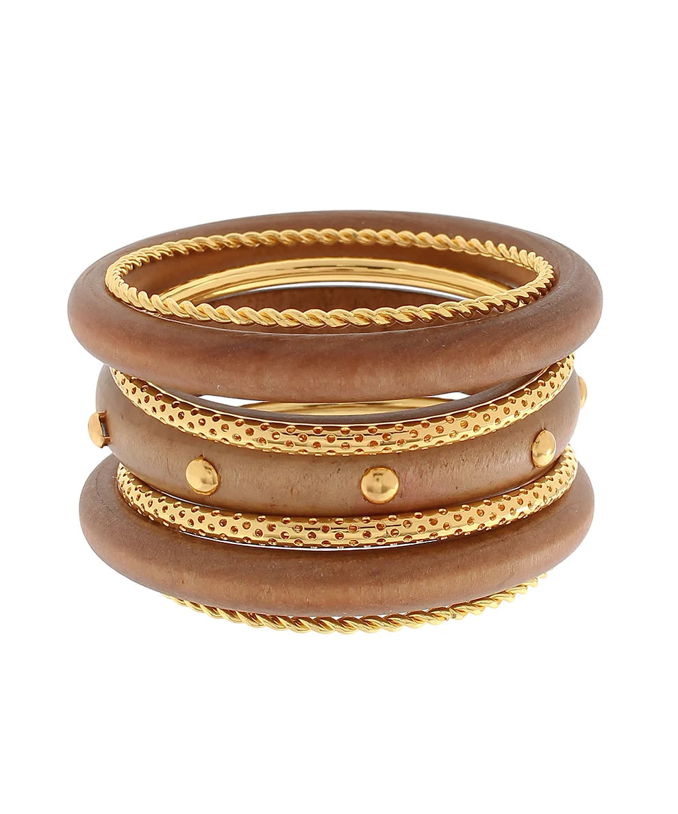 7 Row Wood & Metal Bangle Bracelet