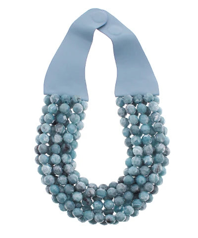 Agate Ball Bead Magnetic Clasp Necklace BLUE