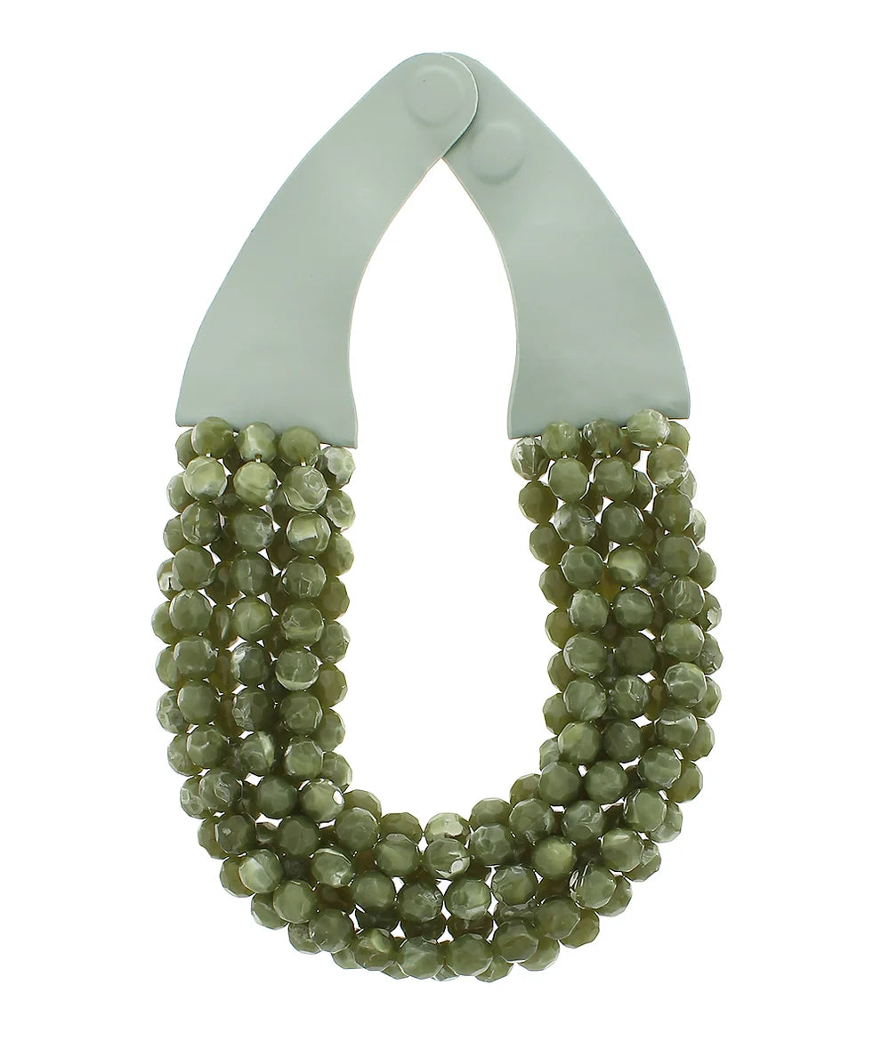 Agate Ball Bead Magnetic Clasp Necklace Olive