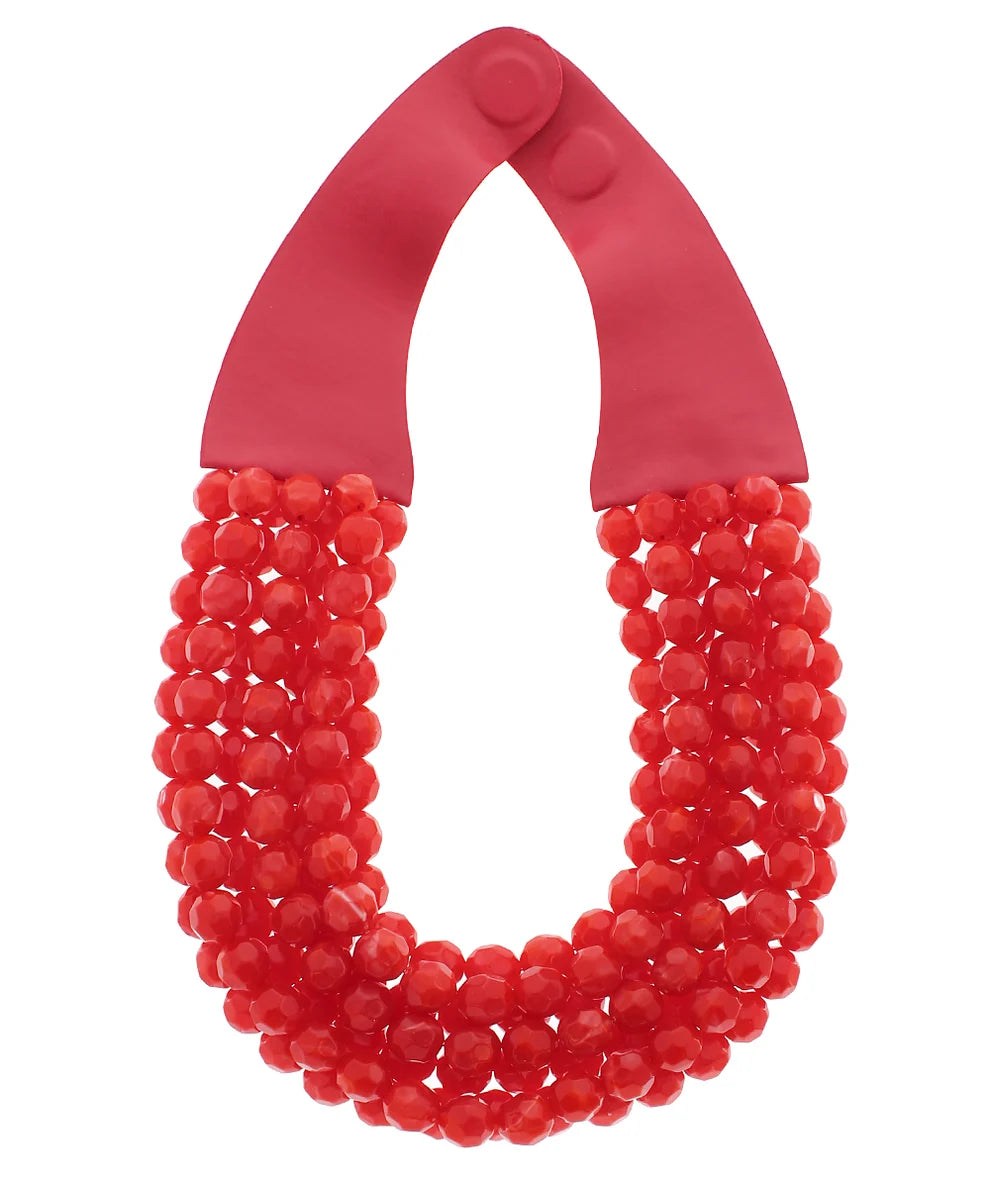 Agate Ball Bead Magnetic Clasp Necklace RED