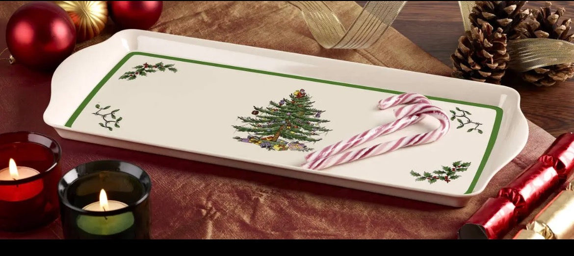 Christmas Tree Large Handled Tray - Melamine Christmas Tree