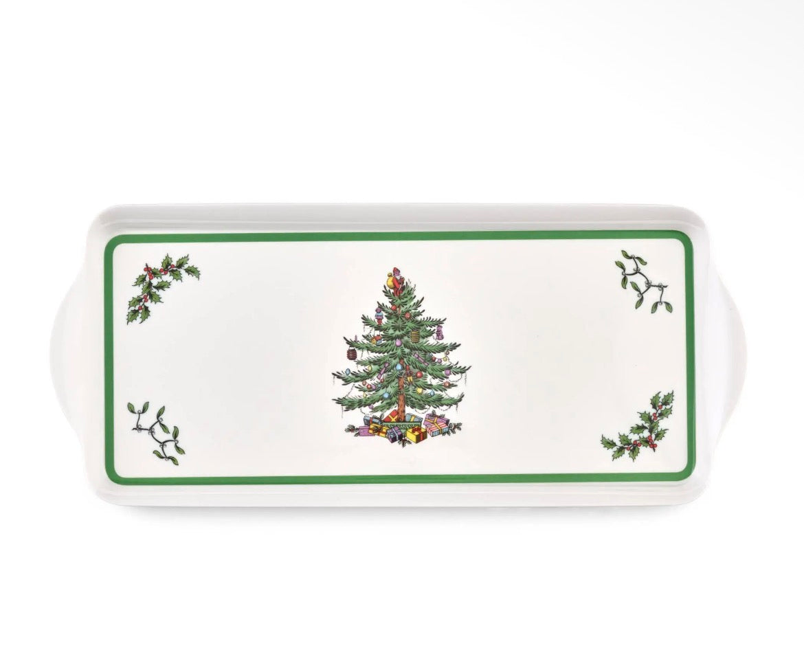 Christmas Tree Large Handled Tray - Melamine Christmas Tree