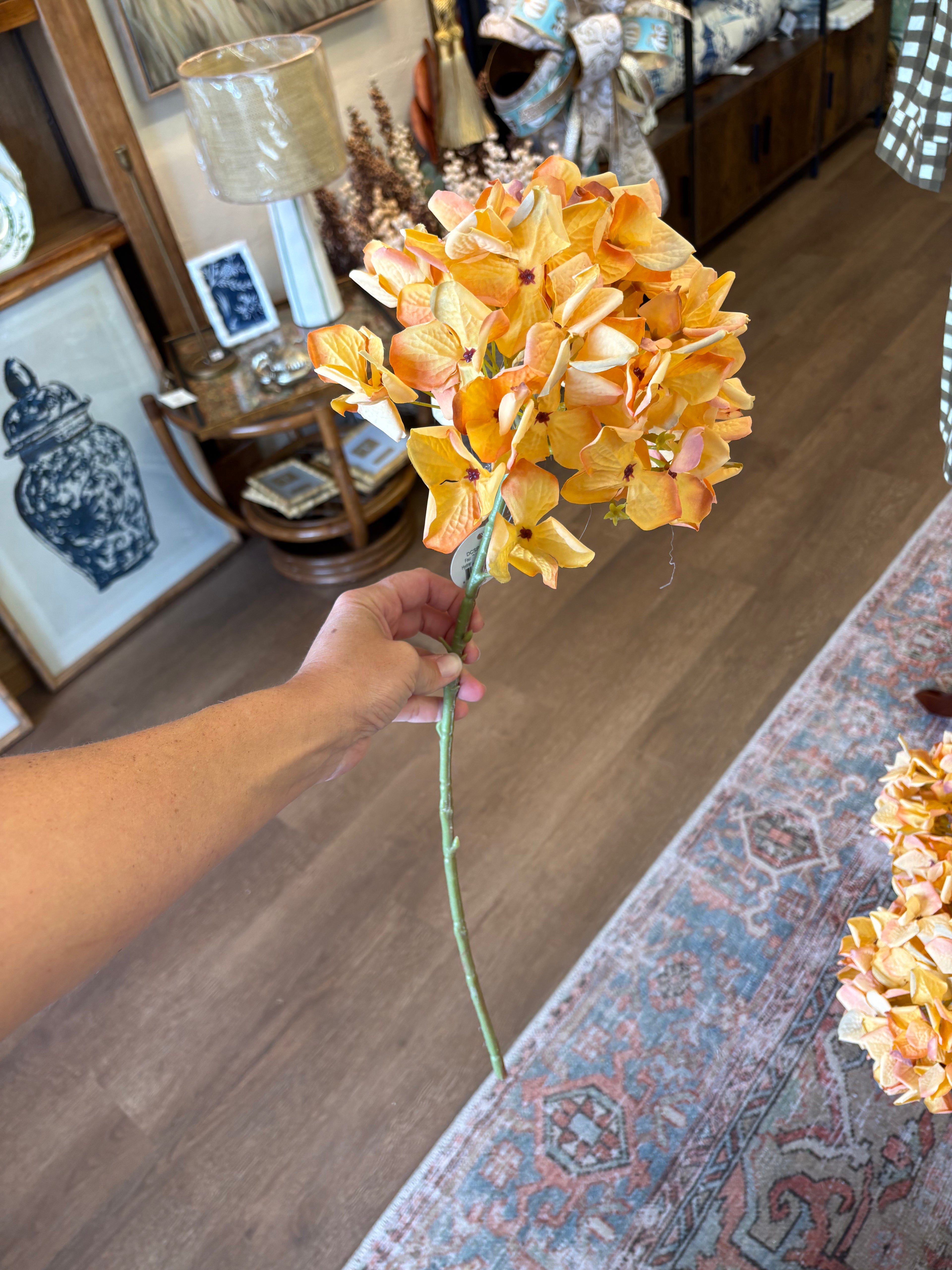 Faux Dried Meadowlands Hydrangea Stem 22" - Orange