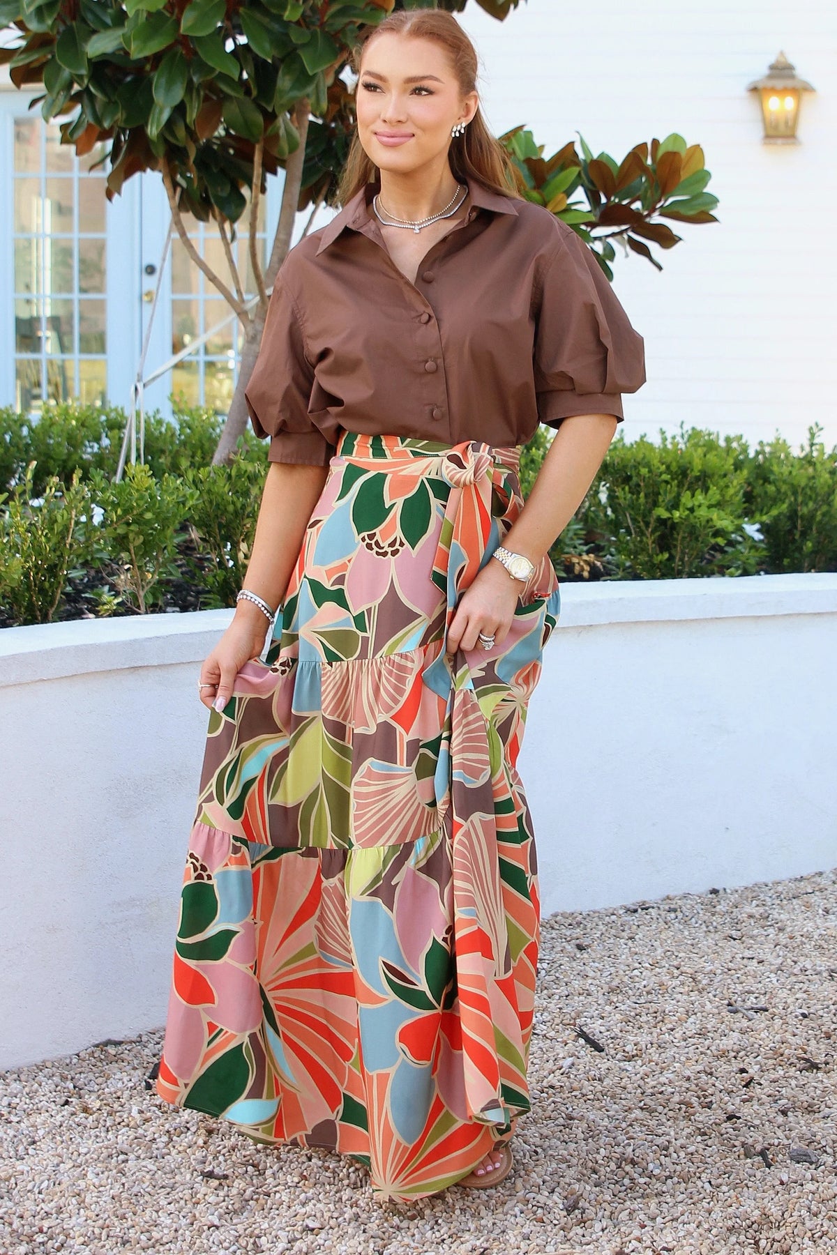 Floral Tie Maxi Skirt