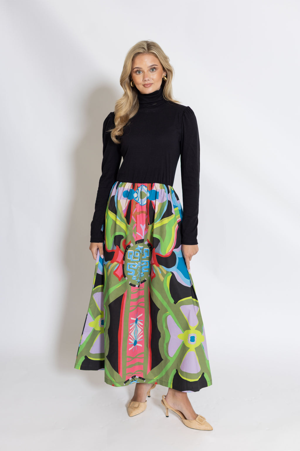 Keaton Mixed Media Turtle Neck Dress