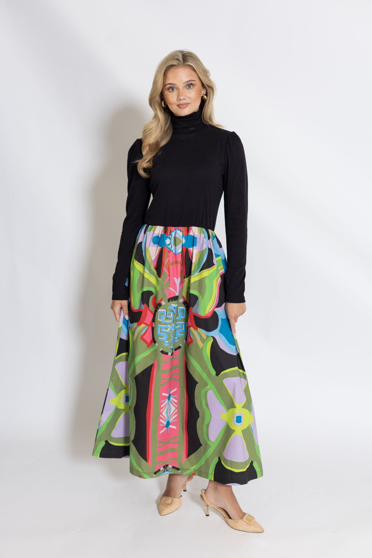 Keaton Mixed Media Turtle Neck Dress