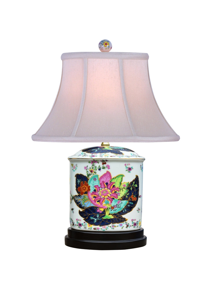 18" Porcelain Tobacco Leaf Oval Flatjar Lamp
