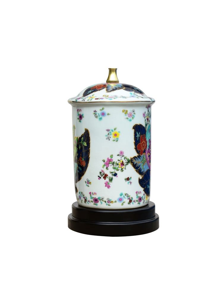 18" Porcelain Tobacco Leaf Oval Flatjar Lamp