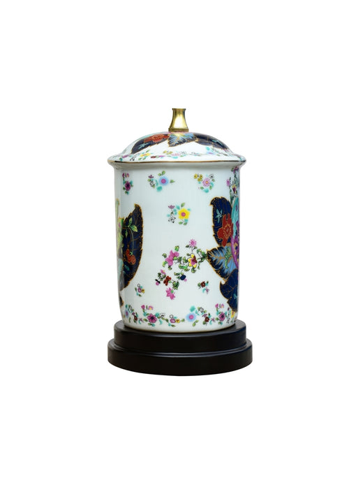 18" Porcelain Tobacco Leaf Oval Flatjar Lamp