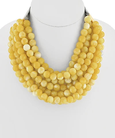 Agate Ball Beaded Necklace- MUSTARD