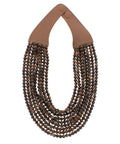 Magnetic Strap Multi Layered Bead Necklace Brown