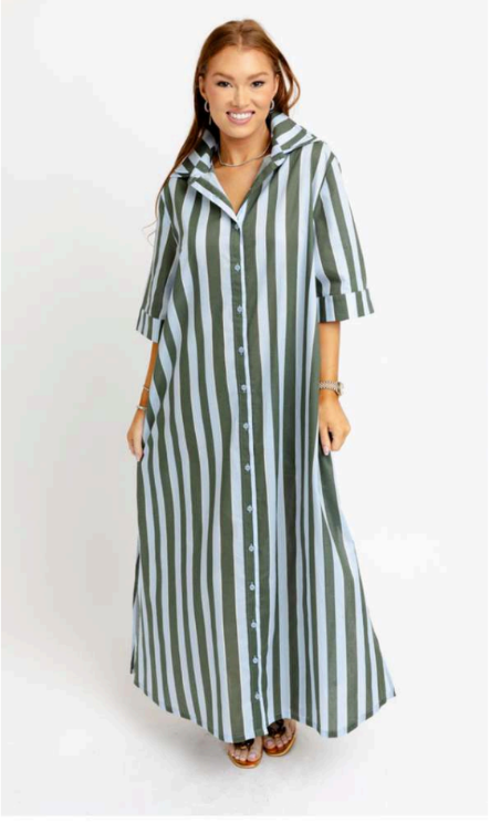 Bold Stripe Maxi Shirt Dress