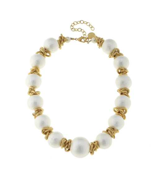 Gold and White Cotton Pearl Choker.