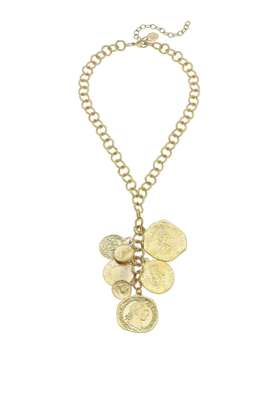 Gold Multi Coin Y Necklace